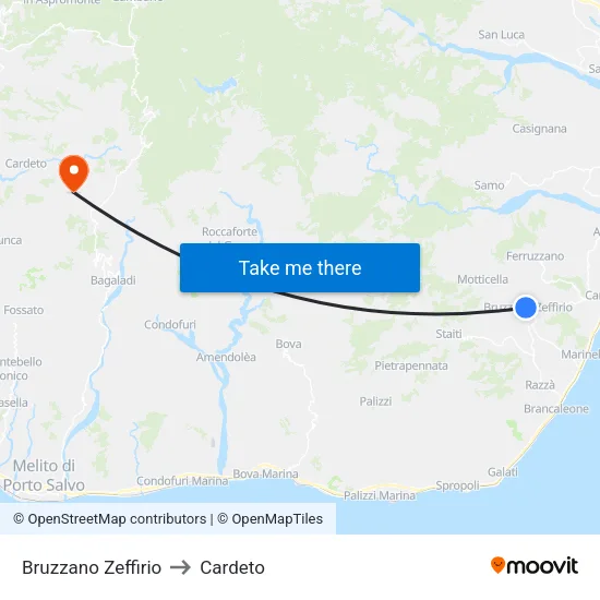 Bruzzano Zeffirio to Cardeto map