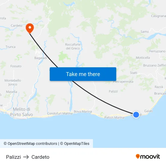 Palizzi to Cardeto map