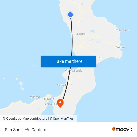 San Sosti to Cardeto map