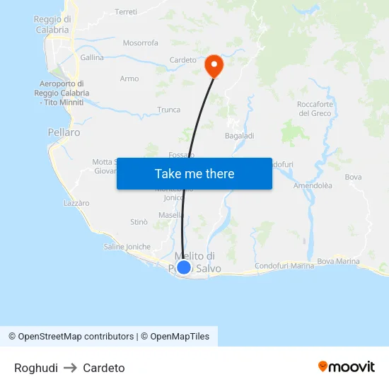 Roghudi to Cardeto map