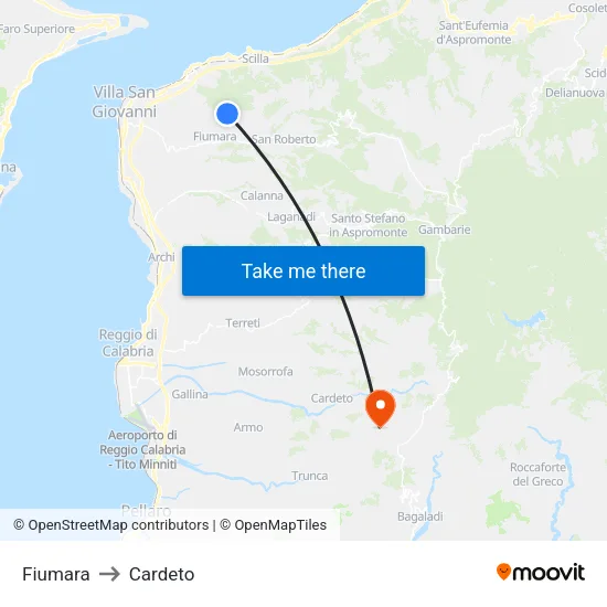 Fiumara to Cardeto map