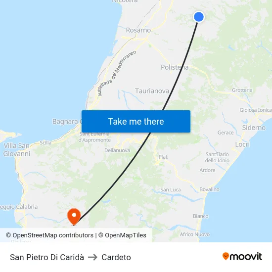 San Pietro Di Caridà to Cardeto map