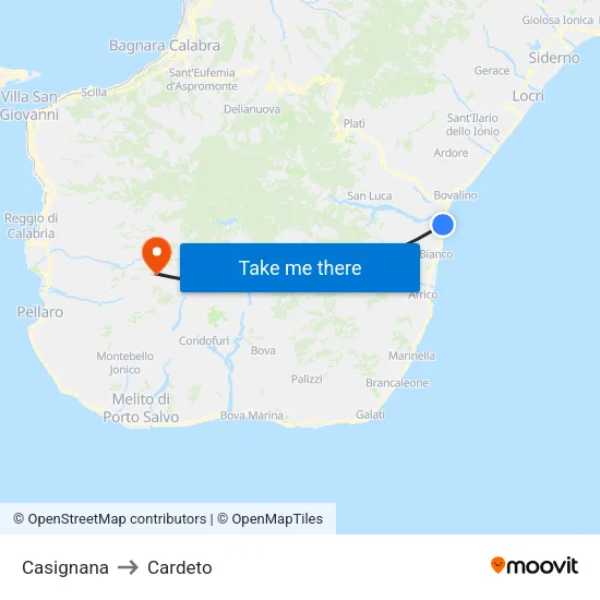 Casignana to Cardeto map