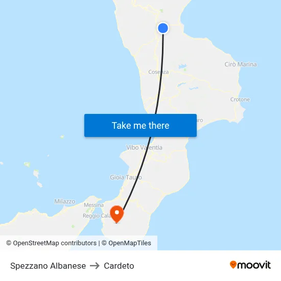Spezzano Albanese to Cardeto map