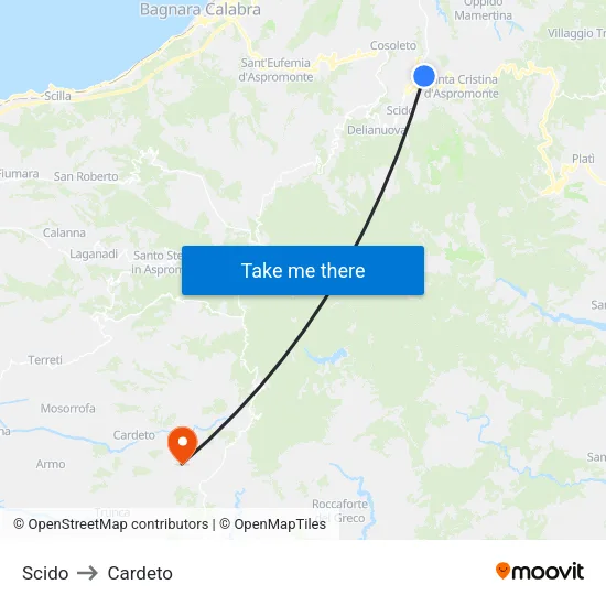 Scido to Cardeto map