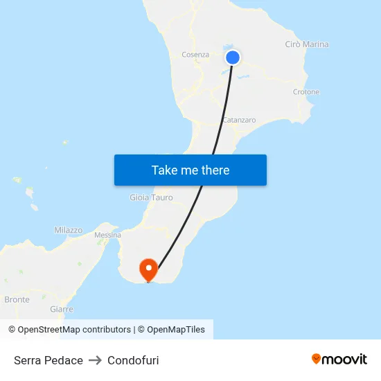 Serra Pedace to Condofuri map