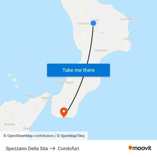 Spezzano Della Sila to Condofuri map