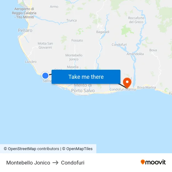 Montebello Jonico to Condofuri map