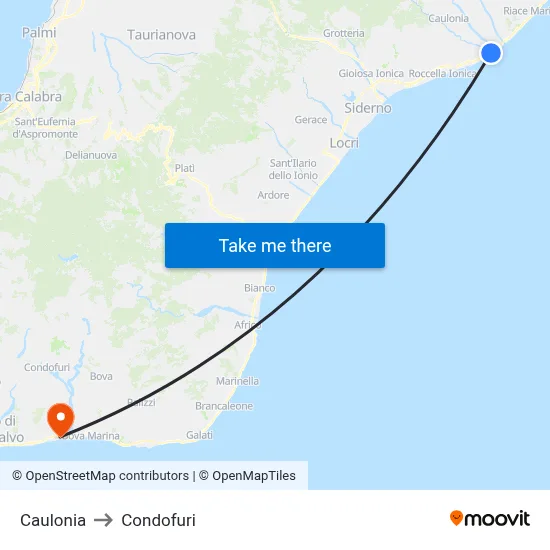 Caulonia to Condofuri map