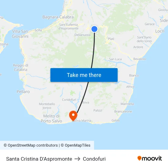 Santa Cristina D'Aspromonte to Condofuri map