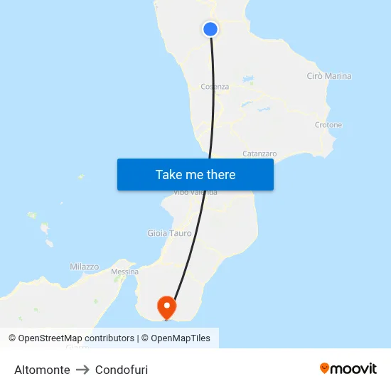 Altomonte to Condofuri map