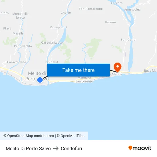 Melito Di Porto Salvo to Condofuri map