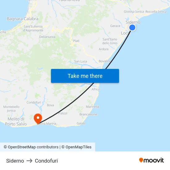 Siderno to Condofuri map