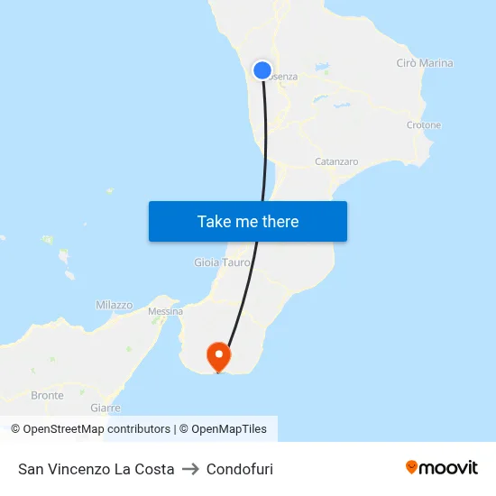 San Vincenzo La Costa to Condofuri map