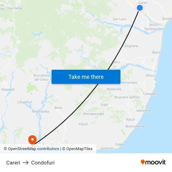 Careri to Condofuri map