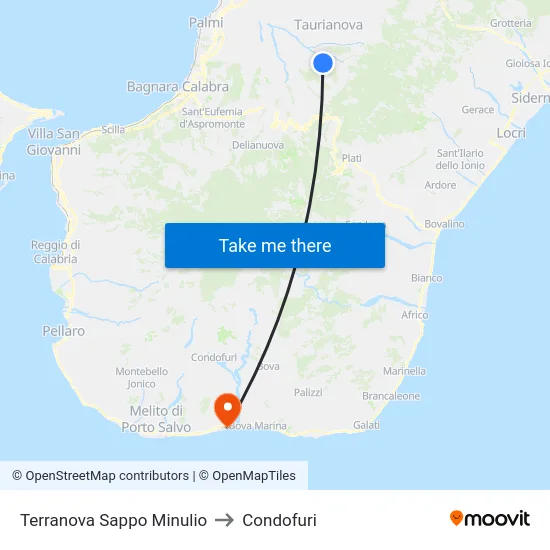 Terranova Sappo Minulio to Condofuri map
