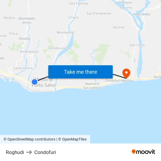 Roghudi to Condofuri map