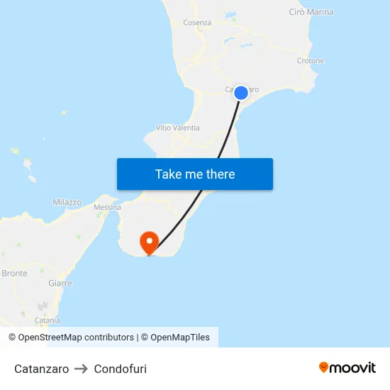 Catanzaro to Condofuri map