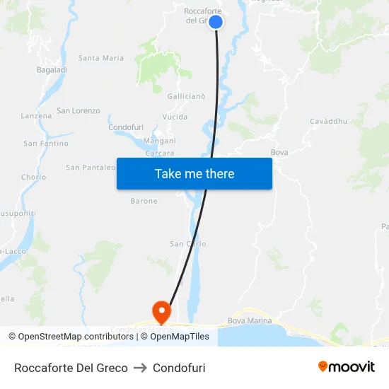 Roccaforte Del Greco to Condofuri map