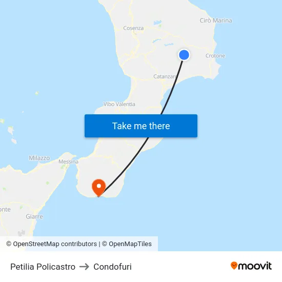 Petilia Policastro to Condofuri map