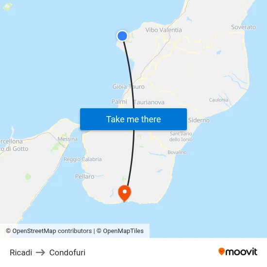 Ricadi to Condofuri map