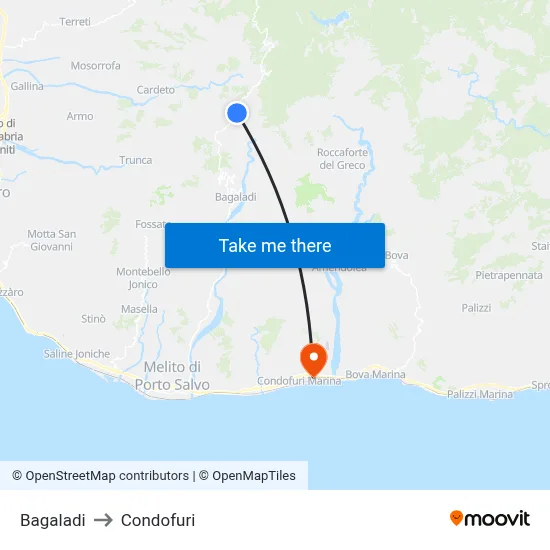 Bagaladi to Condofuri map