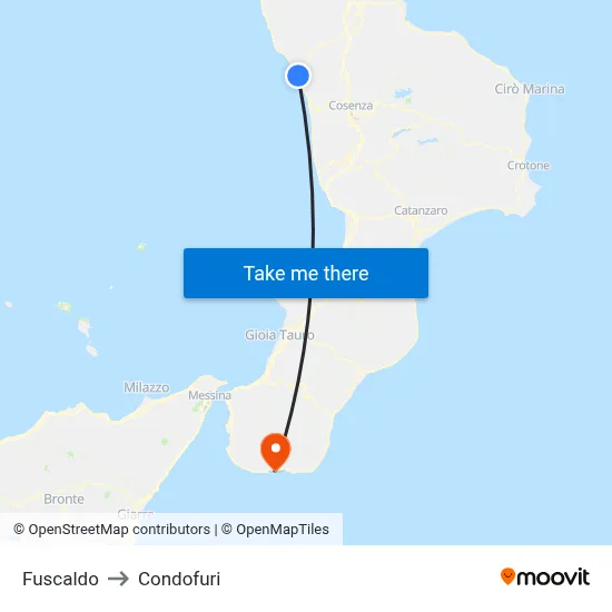 Fuscaldo to Condofuri map