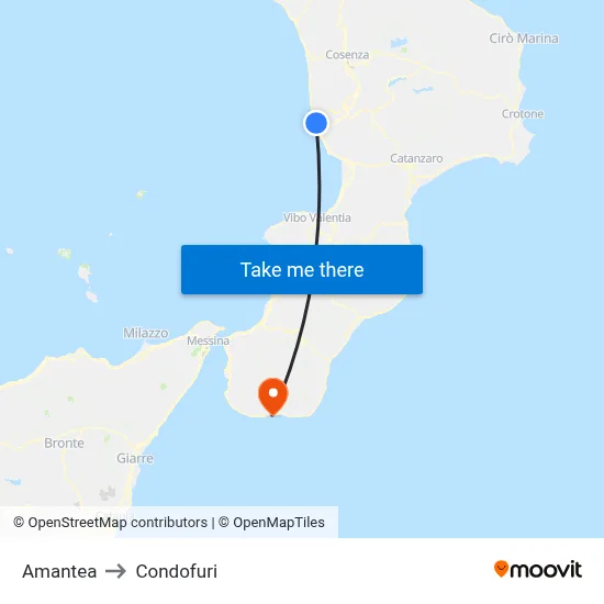 Amantea to Condofuri map