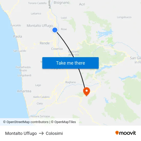 Montalto Uffugo to Colosimi map