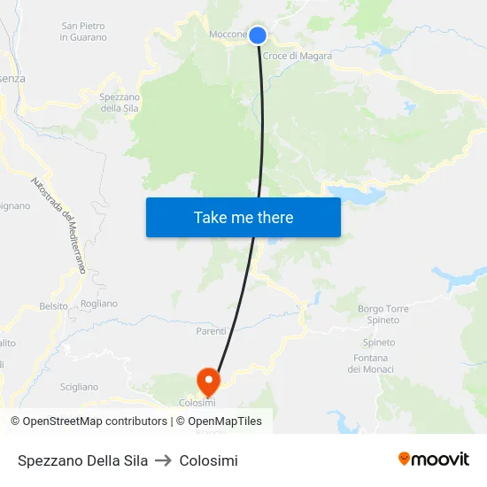 Spezzano Della Sila to Colosimi map