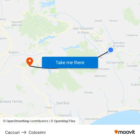 Caccuri to Colosimi map