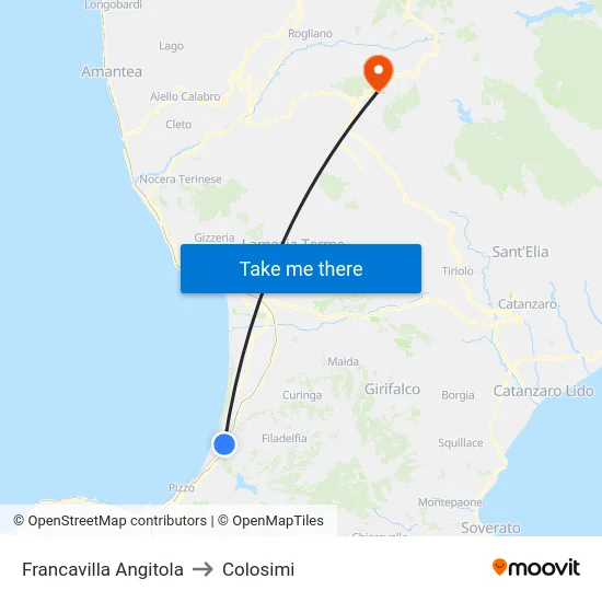 Francavilla Angitola to Colosimi map