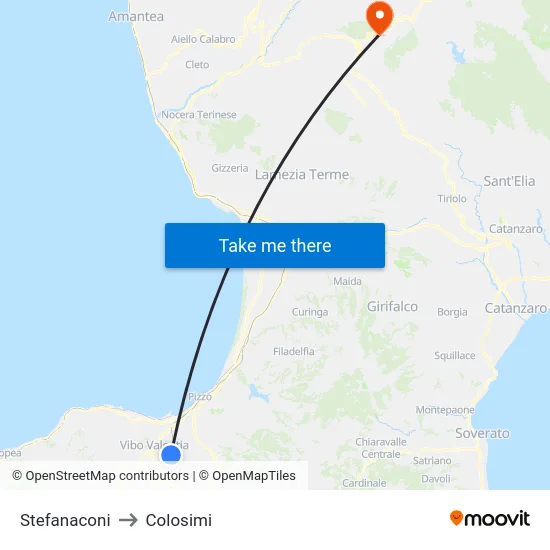 Stefanaconi to Colosimi map