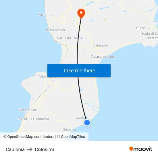 Caulonia to Colosimi map