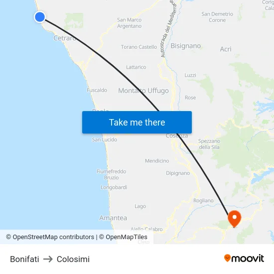 Bonifati to Colosimi map
