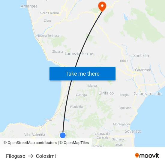 Filogaso to Colosimi map
