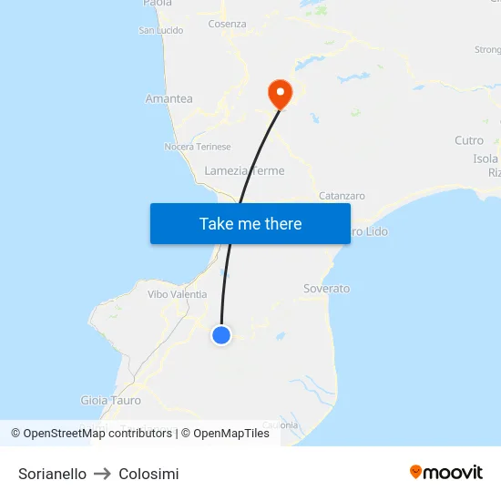 Sorianello to Colosimi map