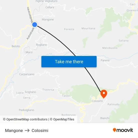 Mangone to Colosimi map