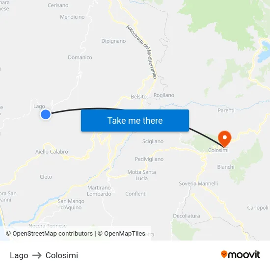 Lago to Colosimi map