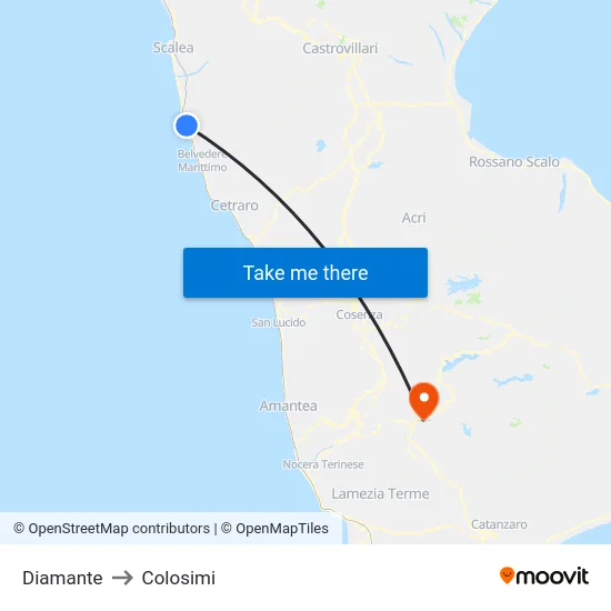 Diamante to Colosimi map