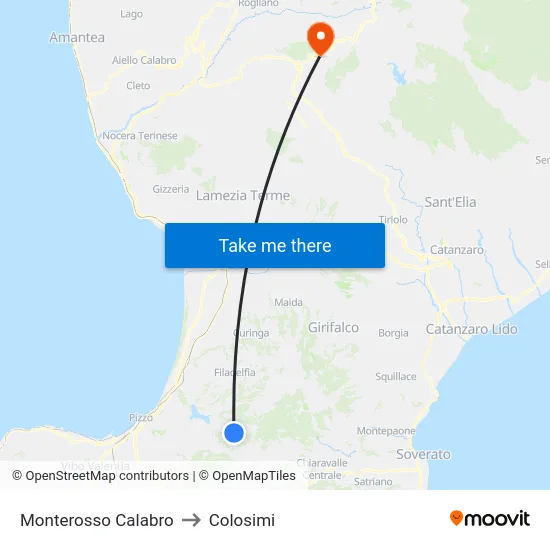 Monterosso Calabro to Colosimi map