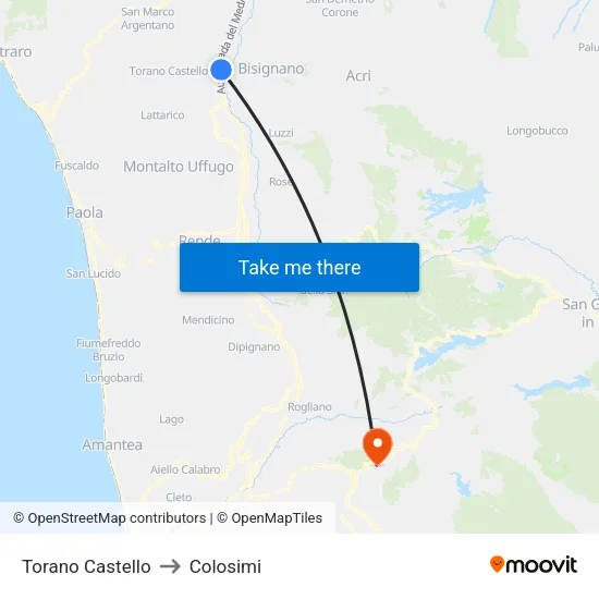 Torano Castello to Colosimi map