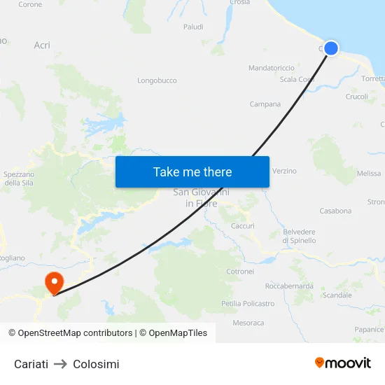 Cariati to Colosimi map
