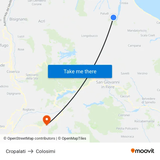 Cropalati to Colosimi map