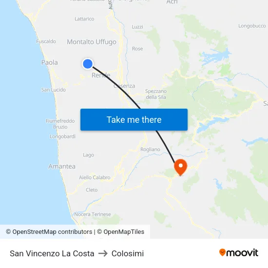 San Vincenzo La Costa to Colosimi map