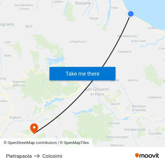 Pietrapaola to Colosimi map