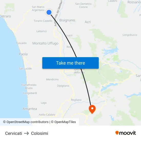 Cervicati to Colosimi map