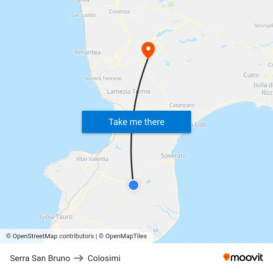 Serra San Bruno to Colosimi map