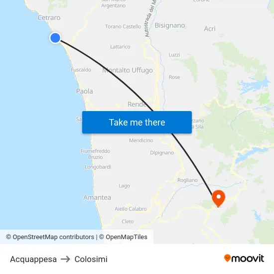 Acquappesa to Colosimi map