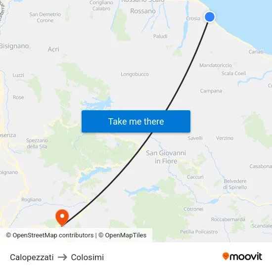 Calopezzati to Colosimi map